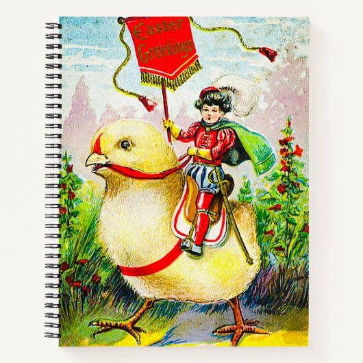Whimsical Easter Greetings: Rider on Giant Chick ノートブック (正面)