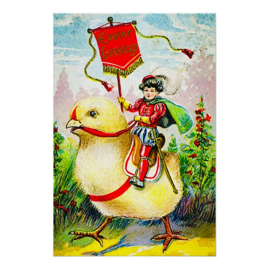 Whimsical Easter Greetings: Rider on Giant Chick ポスター (正面)