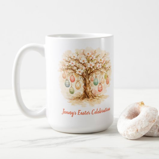 Whimsical Easter Mug with Blooming Tree and Eggs コーヒーマグカップ (ドーナツ)