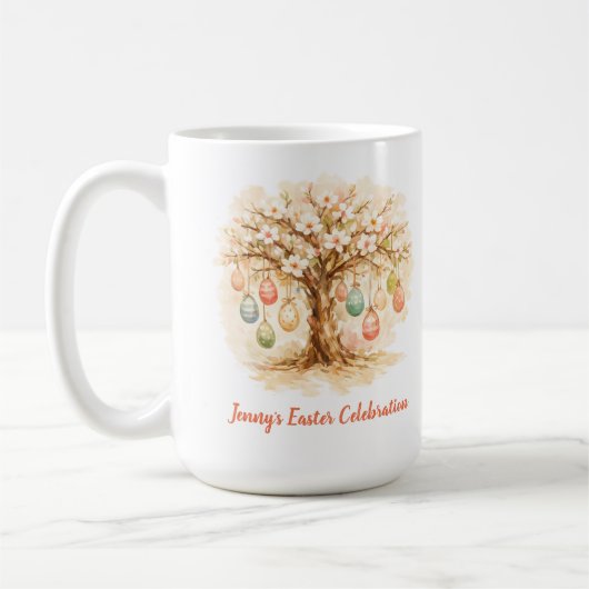Whimsical Easter Mug with Blooming Tree and Eggs コーヒーマグカップ (左)