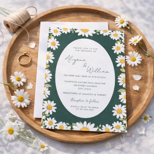 Whimsical Elegant Green Floral Border Wedding  招待状