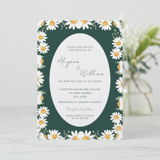 Whimsical Elegant Green Floral Border Wedding  招待状 (スタンド正面)