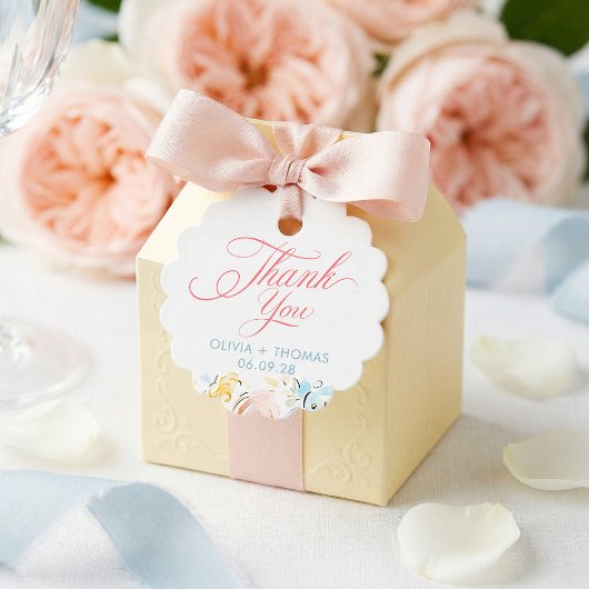 Whimsical Elegant Pastel Flowers Wedding Thank You フェイバータグ