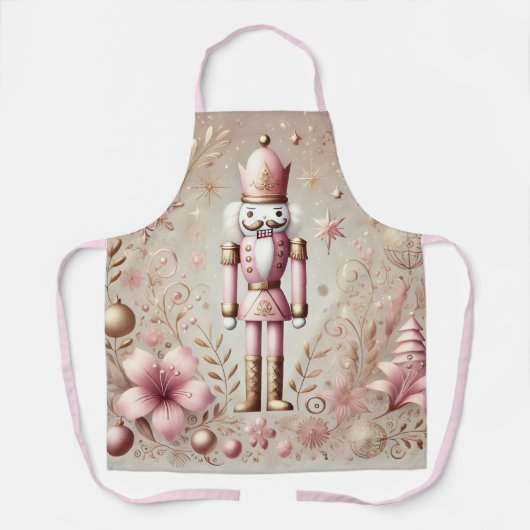 Whimsical Elegant Pink and Gold Pastel Nutcracker  エプロン (正面)