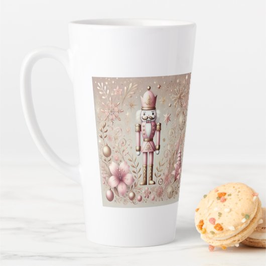 Whimsical Elegant Pink and Gold Pastel Nutcracker  カフェラテマグ (インサイチュ)