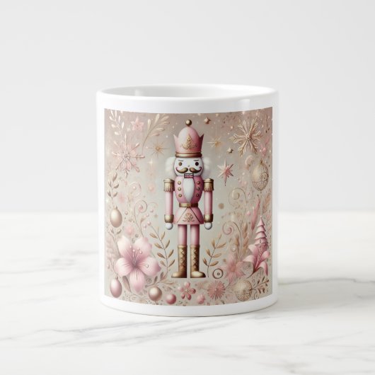 Whimsical Elegant Pink and Gold Pastel Nutcracker  ジャンボコーヒーマグカップ (正面)