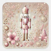 Whimsical Elegant Pink and Gold Pastel Nutcracker  スクエアシール (正面)