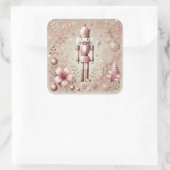 Whimsical Elegant Pink and Gold Pastel Nutcracker  スクエアシール (バッグ)