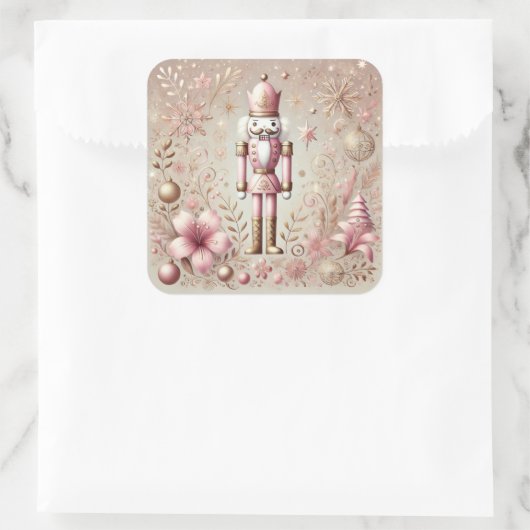 Whimsical Elegant Pink and Gold Pastel Nutcracker  スクエアシール (バッグ)