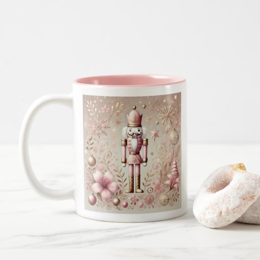 Whimsical Elegant Pink and Gold Pastel Nutcracker  ツートーンマグカップ (ドーナツ)