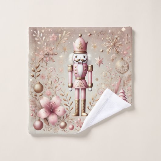 Whimsical Elegant Pink and Gold Pastel Nutcracker  バスタオルセット (ウォッシュタオル)