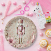Whimsical Elegant Pink and Gold Pastel Nutcracker  ペーパープレート (パーティー)