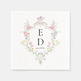 Whimsical Elegant Rococo Floral Crest Monogram スタンダードカクテルナプキン