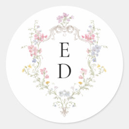 Whimsical Elegant Rococo Floral Crest Monogram ラウンドシール