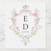 Whimsical Elegant Rococo Floral Crest Monogram ワインラベル (シングルラベル)