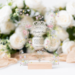 Whimsical Elegant Rococo Floral Crest Wedding アクリル招待状