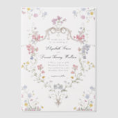 Whimsical Elegant Rococo Floral Crest Wedding ベラム紙招待状 (正面)