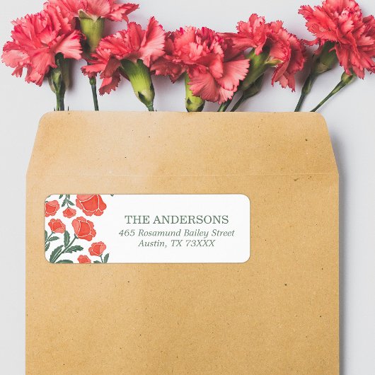 Whimsical Elegant Sage Green Floral Return Address ラベル
