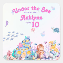 Whimsical Elegant Sweet Under the Sea Mermaid  スクエアシール