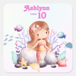 Whimsical Elegant Under the Sea Mermaid スクエアシール