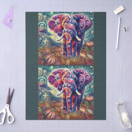 Whimsical Elephant at Night Stars Moon Decoupage 薄葉紙 (クラフト)