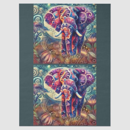 Whimsical Elephant at Night Stars Moon Decoupage 薄葉紙 (正面)