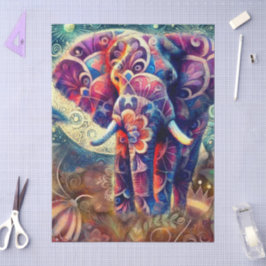 Whimsical Elephant at Night Stars Moon Decoupage 薄葉紙