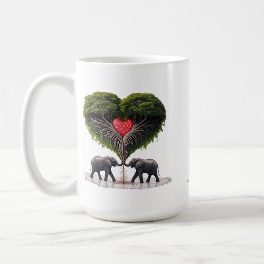 Whimsical Elephant Love Tree 15oz Mug コーヒーマグカップ (左)
