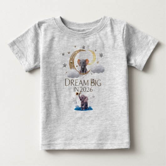 Whimsical Elephant Moon "Dream Big 2026" Baby Fine ベビーTシャツ (正面)