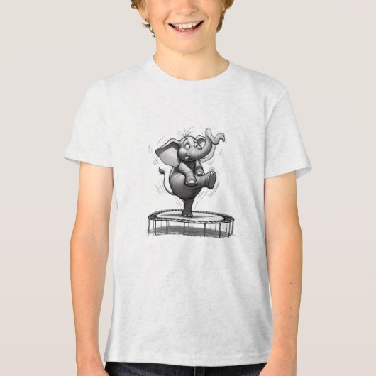 Whimsical Elephant on Trampoline – Cute Playfull トライブレンドＴシャツ (正面)