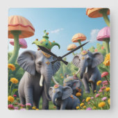 Whimsical Elephants Clock スクエア壁時計 (正面)