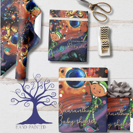 Whimsical Elf & Bird Baby Shower Personalized ラッピングペーパー