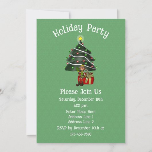 Whimsical Elf Tree Present Christmas Holiday  招待状 (正面)