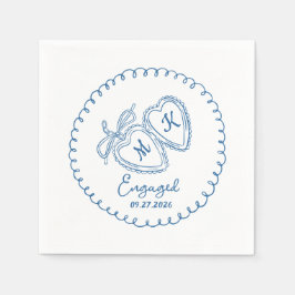 Whimsical Engaged Couple Blue Hearts Trendy Doodle スタンダードカクテルナプキン