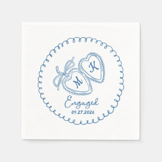 Whimsical Engaged Couple Blue Hearts Trendy Doodle スタンダードカクテルナプキン