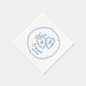 Whimsical Engaged Couple Blue Hearts Trendy Doodle スタンダードカクテルナプキン (角)