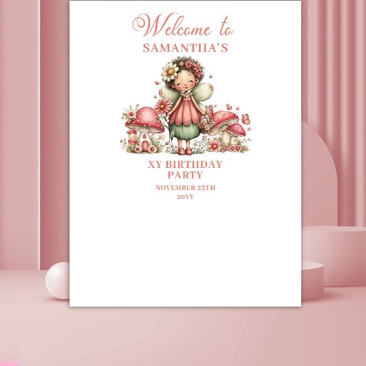 Whimsical Fairy 7th Birthday Blush Pink Backdrop タペストリー