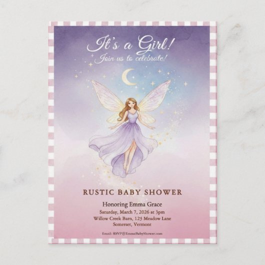 Whimsical Fairy Baby Shower Invitation ポストカード (正面)
