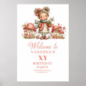 Whimsical Fairy Blush Floral Birthday Welcome Sign ポスター (正面)