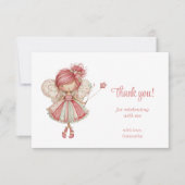 Whimsical Fairy Blush Pink Flowers 7th Birthday   サンキューカード (正面)