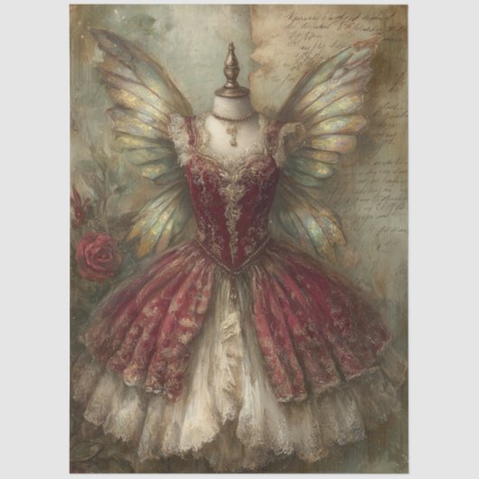Whimsical Fairy Crimson Ballet Costume Decoupage  薄葉紙 (正面)