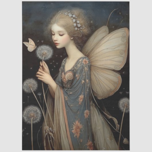 Whimsical Fairy & Dandelion Magical Decoupage Art 薄葉紙 (正面)