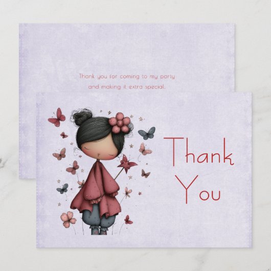 Whimsical Fairy Doll Retro Cute サンキューカード (正面/裏面)