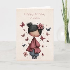 Whimsical Fairy Doll Retro Cute Birthday カード