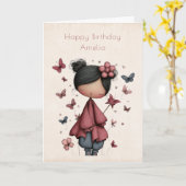 Whimsical Fairy Doll Retro Cute Birthday カード (黄色い花)