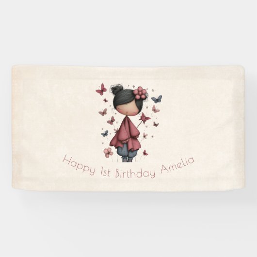 Whimsical Fairy Doll Retro Cute Birthday 横断幕 (横)