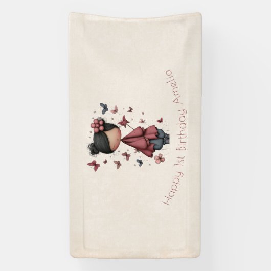 Whimsical Fairy Doll Retro Cute Birthday 横断幕 (縦)