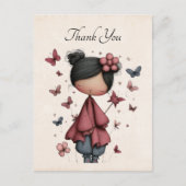 Whimsical Fairy Doll Retro Cute Thank You ポストカード (正面)