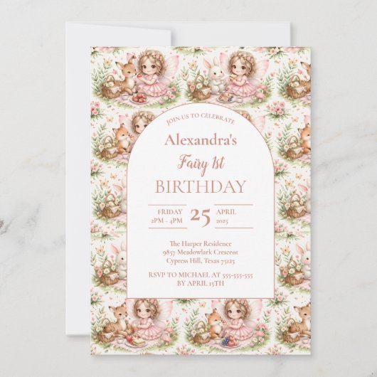 Whimsical Fairy First Birthday 招待状 (正面)