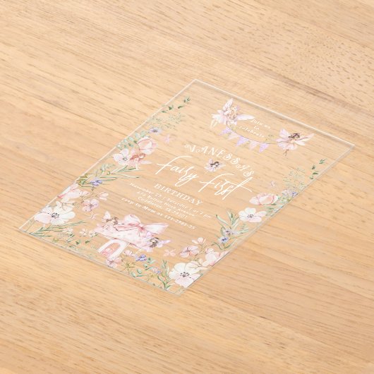 Whimsical Fairy First Birthday Enchanted forest アクリル招待状 (レイダウン)